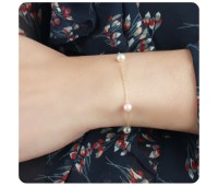 Gold Plate Cute White and Pink Pearls Silver Bracelet BRS-03-GP